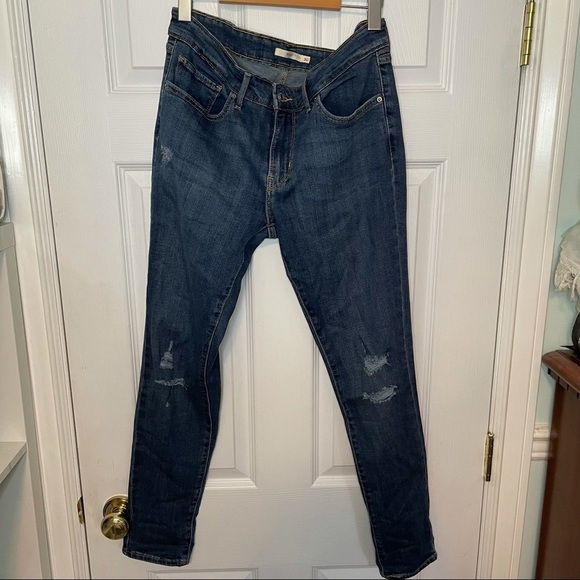 LEVI’S 711 Skinny Distressed Blue Denim Jeans 30 - Picture 2 of 7